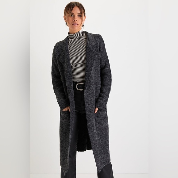 Lulus Cuddle Club Black Marled Long Sleeve Coatigan Open Front Size M - Picture 1 of 12